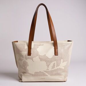 Fossil Madison Laser cut Leather Shoppers Tote Coconut Cream 100154 0516 SHB1453